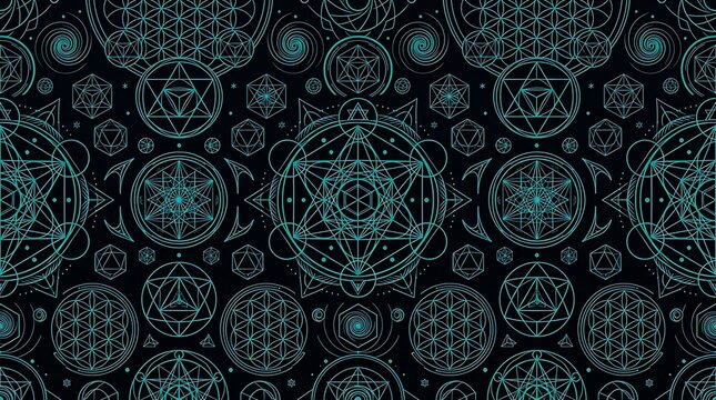 Sacred geometry pattern with flower of life and metatrons cube