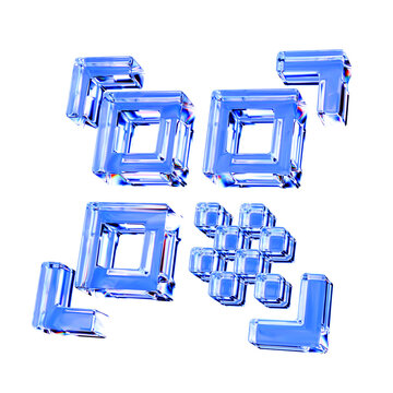 3D liquid glass QR code with scan frame corners, designed for scanning, mobile recognition, secure access, check-in, and digital verification interface concepts.