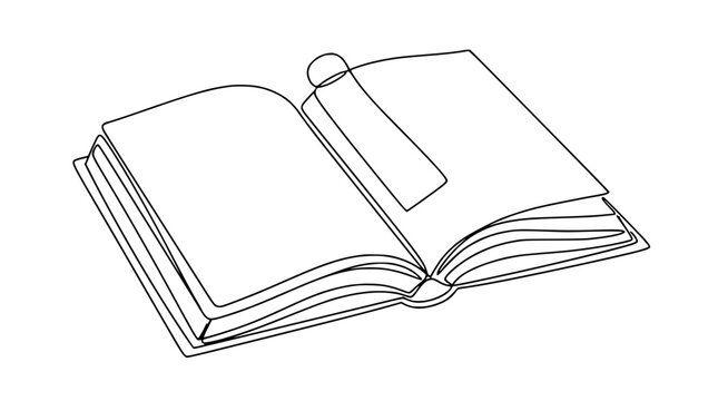 Continuous Line Drawing of Open Book with Bookmark, Isolated