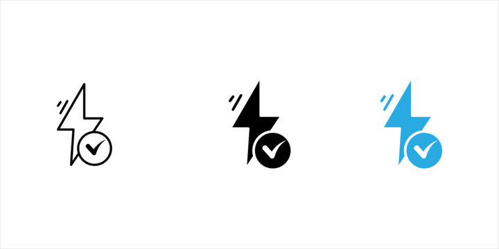 Minimalist outline icon set. representing fast performance, speed, and successful verification with a lightning bolt and check mark symbol.	
