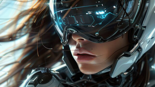 Woman wearing futuristic technology visor