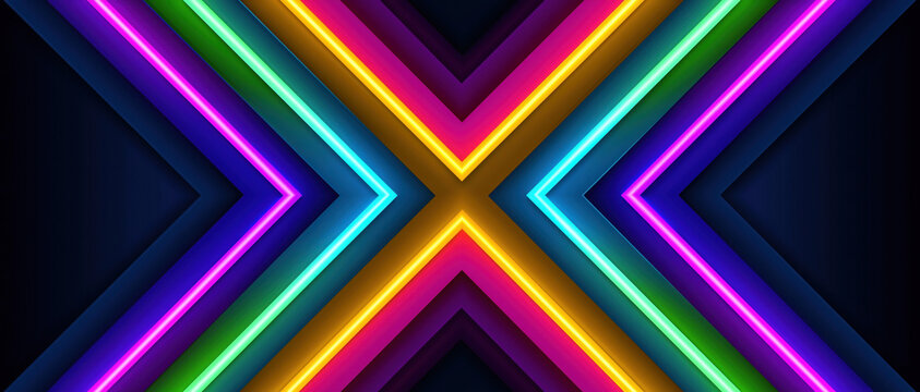 Neon x pattern abstract background glowing line geometric shape colorful light dark background symmetrical design modern art