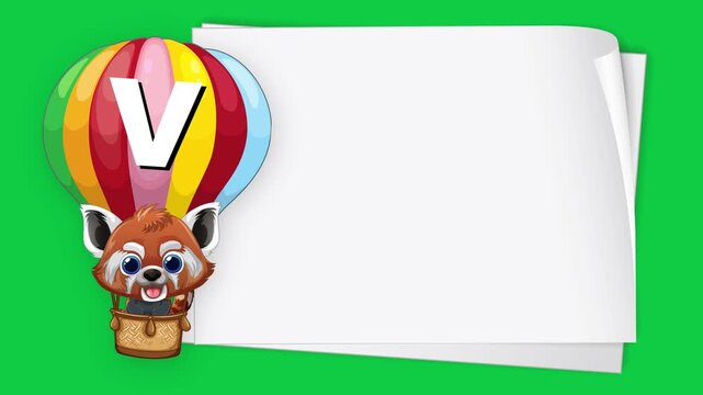 Animated Red Panda in Hot Air Balloon with Blank White Paper