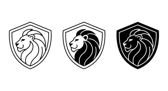 Lion Head Shield Emblems, Vector Icons Set, Majestic Animal Crests for Branding