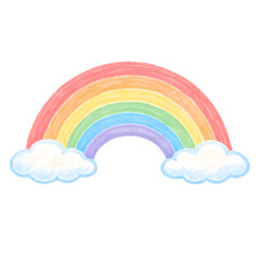 Fototapeta premium Colorful rainbow arching over fluffy clouds, ideal for cheerful sky and weather themed designs