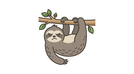 Obraz premium A cute cartoon illustration of a grumpy sloth hanging from a tree branch