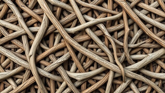 Close up of intricate tightly interwoven rattan wicker pattern