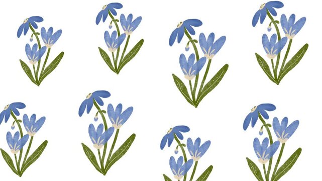 Blooming flower pattern animation, blue floral background, beautiful and environmentally friendly botanical design, suitable for wedding invitations.