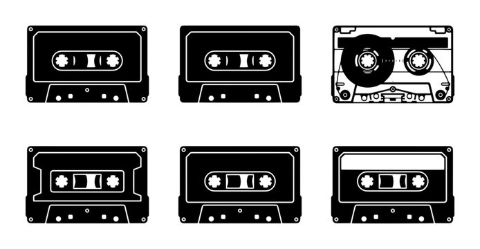 70 Retro Cassette Tape Collection, Vintage Audio Cartridge Icons, Nostalgic Music Storage Vector Set, 1980s Analog Sound Graphics 100