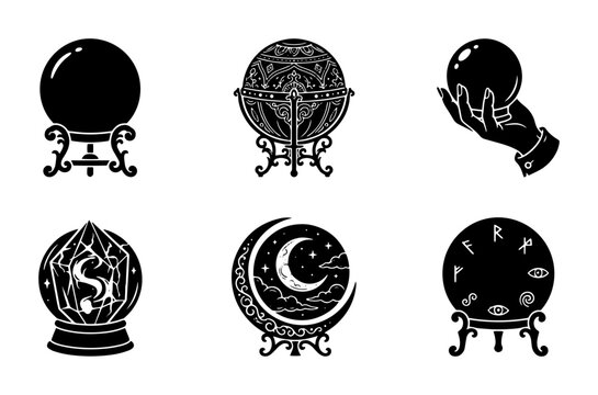70 Mystical Fortune Telling Orbs, Crystal Balls, and Divination Tools Vector Icons Set. Esoteric, Psychic, and Magic Symbols for Future Prediction and Spiritual Guidance. 100
