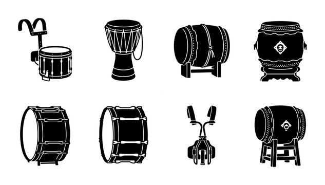 70 Diverse Drum Collection Vector Icons, Musical Instruments Set, Percussion Elements for Music and Entertainment Graphics 100