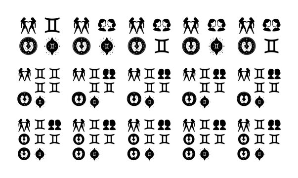 70 Gemini Zodiac Constellation Icons, Astrology Symbols Set, Celestial Twin Sign Vector Graphics for Horoscope and Astronomy 100