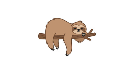 Obraz premium A cute cartoon sloth rests peacefully on a wooden tree branch