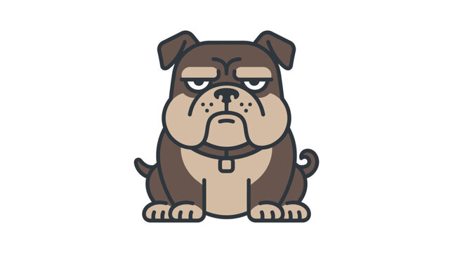 A stylized vector illustration of a grumpy brown dog sitting against a plain white background