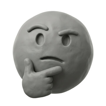 Clay face emoticon showing a skeptical mood with raised eyebrow and hand.