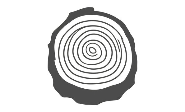 Tree ring wood circle in dark gray line style for forestry logo and rustic brand design.