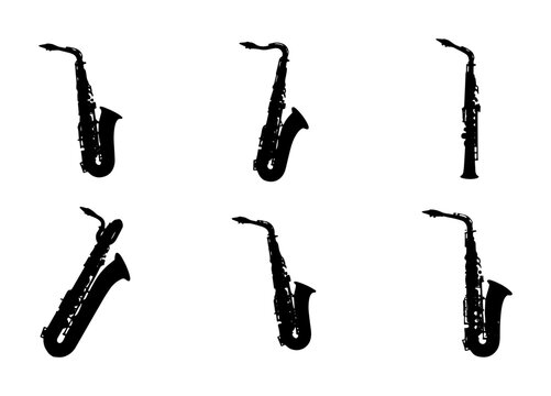 70 Saxophone Vector Icons, Jazz Music Instruments, Vintage Silhouette Collection, Retro Sound Graphics, Black and White Musical Art 100