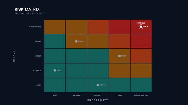 Risk matrix comparing probability and impact across business risks