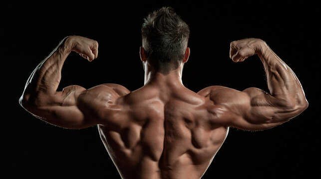Flexing Biceps: A muscular man flexing his biceps, showcasing defined muscles and a powerful physique.