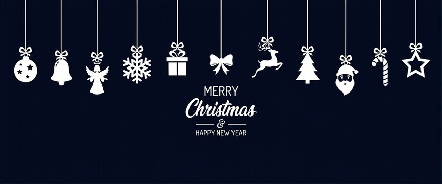 Christmas hanging ornaments collection on dark background