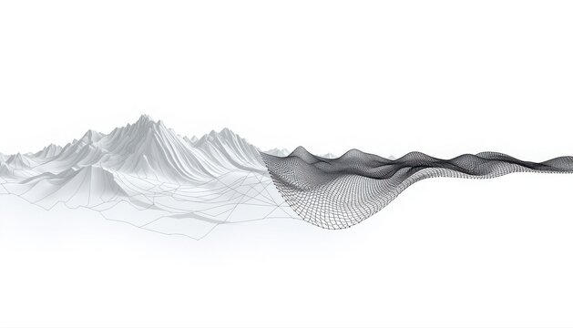 Digital terrain landscape wireframe mountain range to dot matrix data pattern with landscape mountain wireframe topography geometry technology abstract rendering elevation development