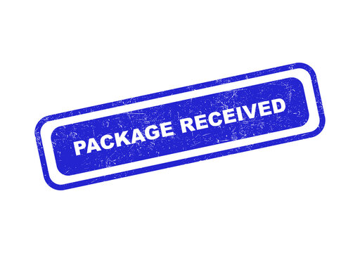 Blue rectangular rubber stamp with the text package received in grunge style isolated on transparent background