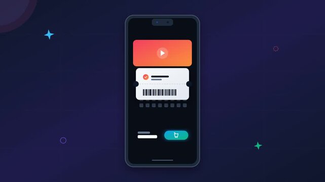 Mobile smartphone app showing digital ticket barcode for online booking and e-commerce shopping payment services