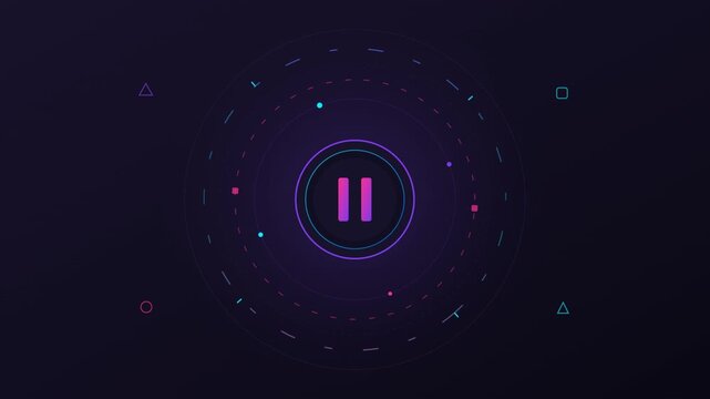 Clicking play and stop button screen animation on black background. 4K Video