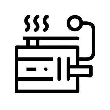 Steam boiler with pressure gauge and pipe - Minimalist vector icon of a steam boiler emitting vapor with attached pressure gauge and pipe.
