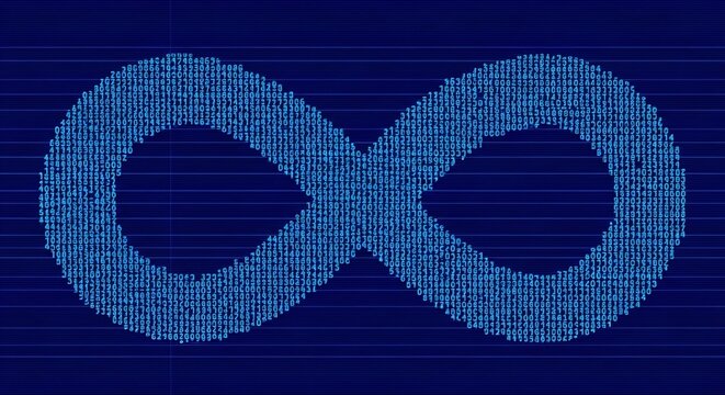 Blue infinity symbol on dark.