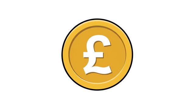 Gold coin with pound sterling symbol on white background