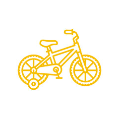Fototapeta premium A simple yellow line art illustration of a child bicycle with training wheels