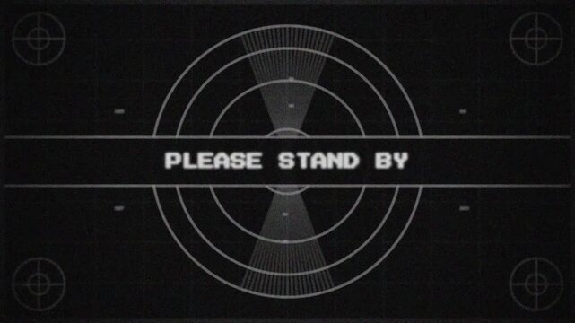 Retro TV test pattern please stand by screen suitable for suitable for video production, tv and film projects, or vintage television interruptions in presentations 4K VIDEO