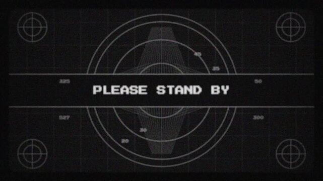 Retro tv test pattern please stand Glitchy test pattern screen for please stand by break, suitable for video production, tv and film projects, broadcasting, waiting rooms 4k video