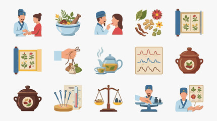 Fototapeta premium Industrial of Traditional Herbal Medicine Practices and Tools in Vibrant Colors with high quality professional line art symbols for modern creative design and digital branding projects
