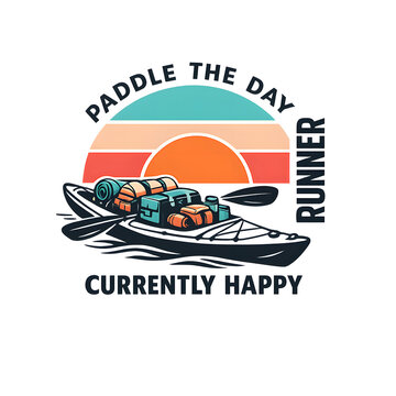 PADDLE THE DAY Retro Travel T-Shirt Graphic with Kayak Packed For A River Expedition