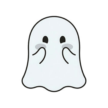 Cute ghost illustration hides its face with hands in a shy pose.
