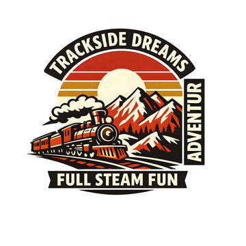 TRACKSIDE DREAMS Retro Travel T-Shirt Graphic with Vintage Mountain Locomotive Through Rugged Peaks