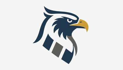 Obraz premium Eagle head mascot logo design featuring sharp feathers and determined expression on light gray background.