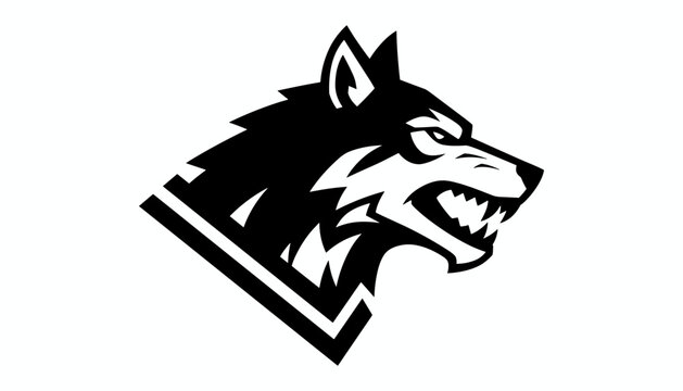 Snarling wolf head mascot logo design showing aggressive expression and sharp teeth on white background.