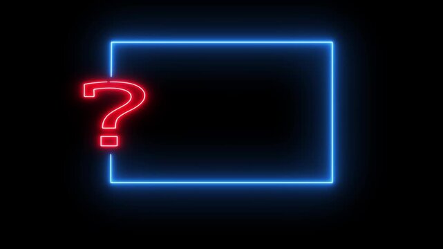red Question mark neon sign light on black background. Quiz trivia game competition. blue neon red question mark frame for quizzes and FAQs. Game announcement neon message.