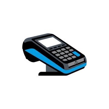 Modern electronic payment terminal for processing credit card transactions isolated on white background.