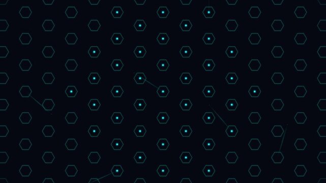 Glowing hexagonal network nodes in a decentralized digital pattern