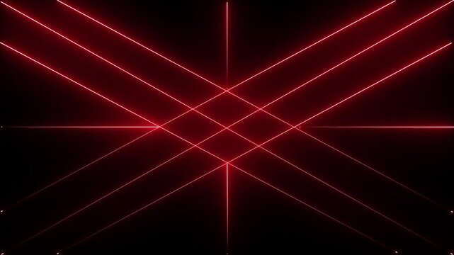 Abstract geometric pattern of glowing red neon lines radiating from a central diamond shape on a dark black background creating a futuristic tunnel effect.