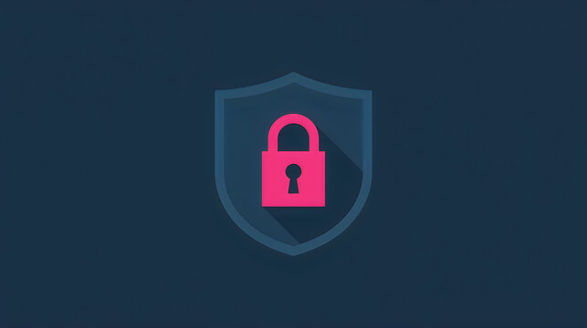 Secure payment shield icon with pink padlock for cybersecurity and data protection concepts