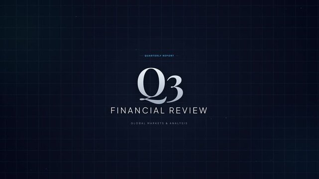 Q3 Financial Review corporate presentation title card animation on dark blue background
