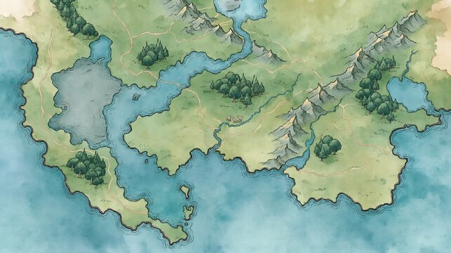 Hand drawn fantasy world map for medieval strategy games and tabletop roleplaying