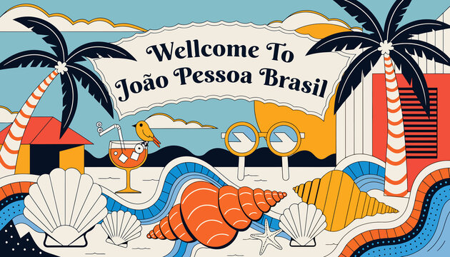 Welcome to Jo?o Pessoa, Brazil beach scene with palm trees and seashells