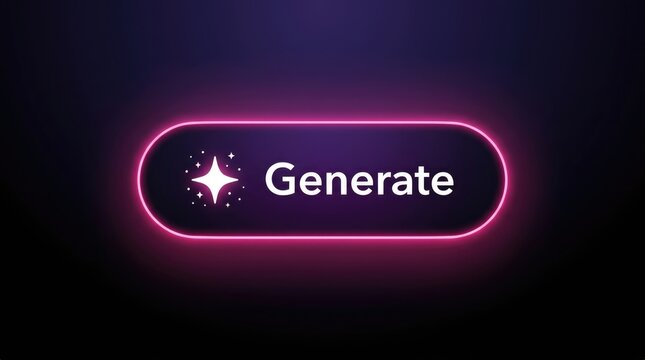 Glowing generate button featuring pink neon borders and white sparkling star icon on dark purple background