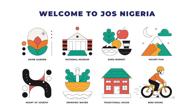 Welcome to Jos Nigeria: Iconic Landmarks and Activities in Flat Design